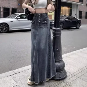 Retro High Waist Denim Skirt Women's Mid-Length A- Line Design Sensation Slimming Large Size Autumn Fashion Skirts - Image 3