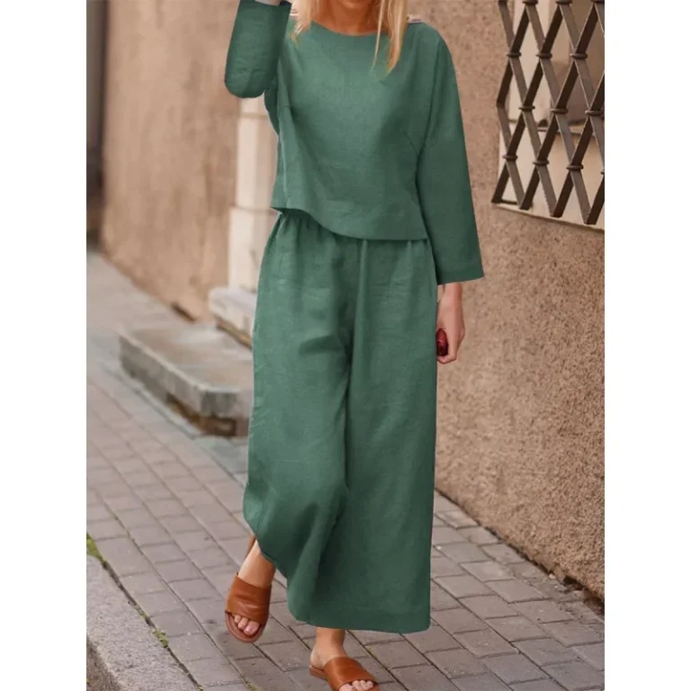 2023 Autumn Winter New Women's Wide Leg Trousers Suit Solid Color Casual Elegant 2-piece Set Cross-border Trade Dress Sets - Image 4