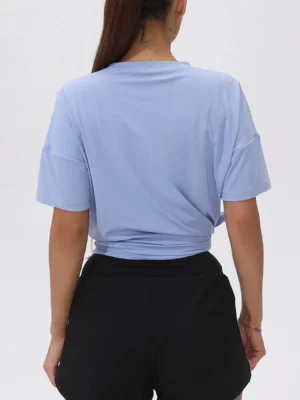 Fitfemme Women's Oversized Workout Short - Sleeve TShirt with Asymmetric Hem - Breathable & Quick - Dry for Yoga & Gym - Image 3