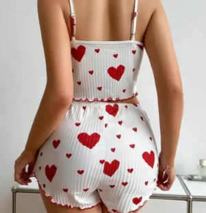 New 2025 Summer Casual Home Sexy Elegant Camis Vest Tank Top Love Print Suspender Shorts Suit for Women Female Clothing Outfits - Image 3