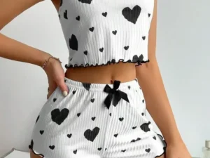 New 2025 Summer Casual Home Sexy Elegant Camis Vest Tank Top Love Print Suspender Shorts Suit for Women Female Clothing Outfits