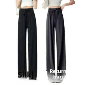 Summer New High Waist Draped Ice Silk Women's Casual Pants Sun Protection Cool Quick Dry Breathable Sporty Long Trousers - Image 6