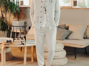 Men's Cotton Linen Autumn New Style Hot Sale Of The Season Chinese Style Suit Two-Piece Set Collar Zhongshan Suit Fashionable Tr