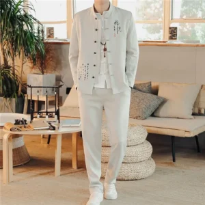 Men's Cotton Linen Autumn New Style Hot Sale Of The Season Chinese Style Suit Two-Piece Set Collar Zhongshan Suit Fashionable Tr
