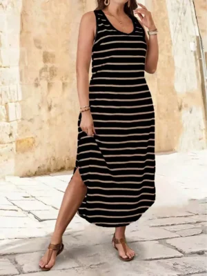 2025 Summer Striped Tank Maxi Dress for Women, U - Neck, Loose - Fit, Plus - Size Women's Best - Selling Item - Image 2