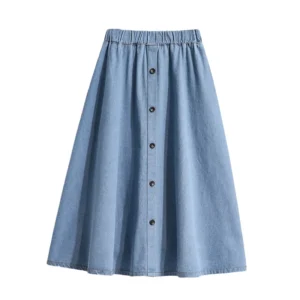 2022 Summer New Style Buttoned Elastic Waist Denim Skirt European And American Street Style Water Blue Student Skirt - Image 5