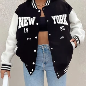 New York 1985 Letter Prints Jackets Women Hip Hop Baseball Uniform Personality Street Casual Jacket Warm Soft Womans Clothing