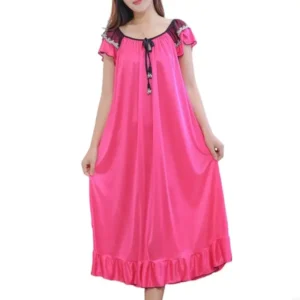 Women Ice Silk Nightgown Summer Short Sleeve Sleep Dress Round Neck Chemise Sleepwear Loose Silk Sleepshirt Loungewear - Image 3