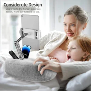 Tablet Kindle Stand Pillow, Adjustable iPad Pillow Stand Holder with 2 Snack Bowls Compatible with 4.7"-13" Tablet, iPad, iPhone - Image 3