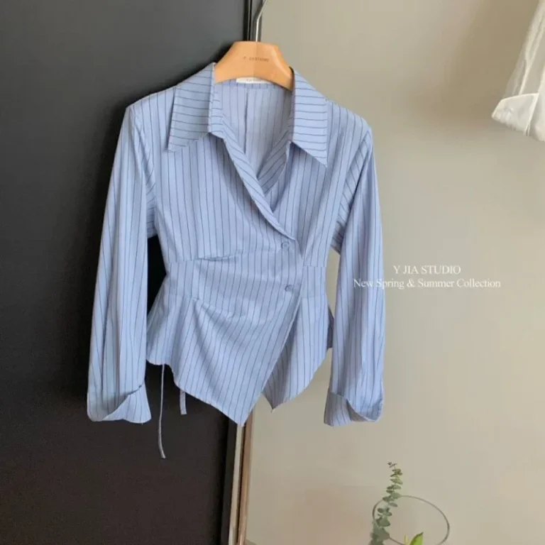 Plus Size Design Sensibility Irregular Waist-Fitted Slimming Shirt Women's Elegant Lapel Long Sleeve Jacket 2024 New Style - Image 5