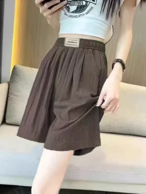 Ice Silk Sports orts Women's Summer 2025 New Sle Casual High Waist Loose Wide Leg Sambo Pants Five-Quarter Length - Image 2