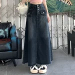 S-5XL New Streetwear Denim Skirt Spring Summer Fashion Frayed Hem Pocket High Waist Long Jeans Skirt Loose Plus Size Skirt