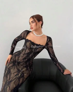 Thinyfull Mermaid Lace Prom Dresses Full Sleeveless Square Collar Evening Gown Birthday Party Dress robes de soirée Customized - Image 5