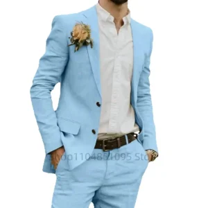 Wedding Linen Slim Fit Suits for Men Notched Lapel Balzer Pants Groom Tuxedo Casual Man Clothes Summer Costumes Homme Mens Suit - Image 5