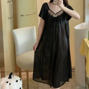 Summer Ice Silk Nightgowns for Women,Short Sleeve Sleep Dress Night Gowns Loose Sleepshirt Sleepwear Nightdress Gifts