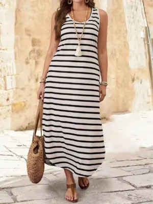 2025 Summer Striped Tank Maxi Dress for Women, U - Neck, Loose - Fit, Plus - Size Women's Best - Selling Item