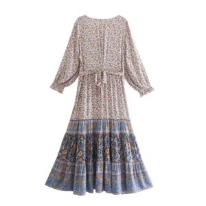 ZBZR Spring New Faion Simple Printed Casual Long Sve Dr Ele High Waist Polyester Fiber A-Line Summer Dr - Image 4