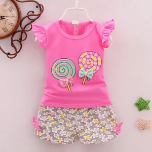 Summer Baby Boys Clothes Set Children Clothes Infant Clothing Sets T-Shirts Tops+ Shorts 2PCS/Suit Kids Sets Baby Girls Clothing - KG BBT-Rose Red