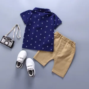 2PCS Baby Set Cute Kids Boys Clothes Summer Random Print Boat Anchor Pattern Short Sleeve Shorts Set For 1-5Years - Image 3