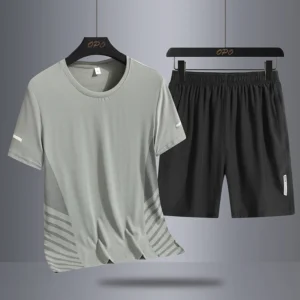 2024 oversized set men's quick drying t-shirt short sleeved sports shorts casual stretch breathable ice silk two-piece set - Image 4