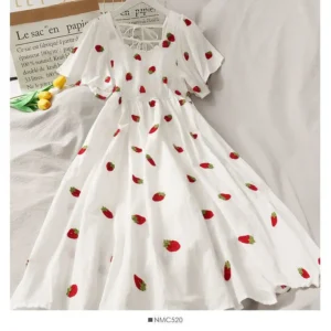 Summer Super Fairy White, Strawberry Printed Dress Women's Beautiful Bk 2024 New Ling Mid-Length Dress Ins Fashion - Image 5