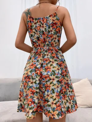 Sexy Floral Print Short Dress Women Summer Fashion Black Backless Beach Sundress Casual Sleeveless Lace-up New In Dresses 2024 - Image 4