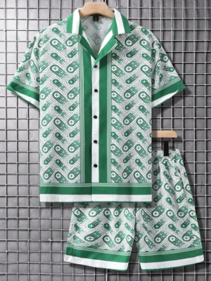 Shirt Set Men's Summer 3D Printed Shirt And Shorts Set Men's And Women's Fashion Casual Fresh Simple Lapel Hawaiian Shirt