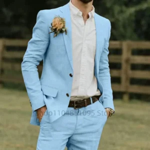 Wedding Linen Slim Fit Suits for Men Notched Lapel Balzer Pants Groom Tuxedo Casual Man Clothes Summer Costumes Homme Mens Suit - Image 4