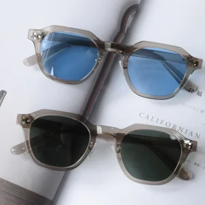 Peekaboo korean style retro sun glasses for women TR90 frame polygon polarized sunglasses uv400 male green brown 2023 summer - Image 2