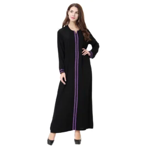 Round Neck Ladies Dress Middle Eastern Dubai Turkey Solid Daily Robe Women's Muslim Basic Liturgy Abaya Long Sleeve Inner Cloth - Image 4