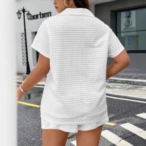 Women Summer White Short Sleeve 2-piece Set Fashion Zippered T-shirt Top + Shorts Casual Home Two Piece Set Woman Sports Suit - Image 3