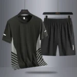 2024 oversized set men's quick drying t-shirt short sleeved sports shorts casual stretch breathable ice silk two-piece set