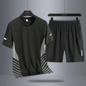 2024 oversized set men's quick drying t-shirt short sleeved sports shorts casual stretch breathable ice silk two-piece set