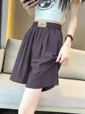 Ice Silk Sports orts Women's Summer 2025 New Sle Casual High Waist Loose Wide Leg Sambo Pants Five-Quarter Length - Image 3