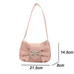 Trendy Bow Shoulder Bag Korean Style Fashion Handbag Y2K Sweet Casual Underarm Bag Daily Commuting Bags Versatile PU Lady Clutch - Image 7