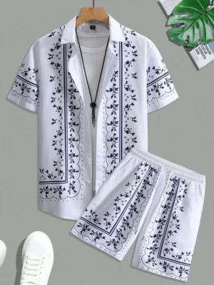 Shirt Set Men's Summer 3D Printed Shirt And Shorts Set Men's And Women's Fashion Casual Fresh Simple Lapel Hawaiian Shirt - Image 7