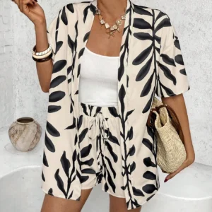 Woman Lady Set Casual Geometric Blouse Holiday Loose Shorts Short Sets Woman 2 Piece Set Outfit Summer Women's suit Good Selling