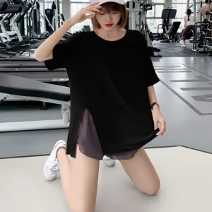 New Summer Large-size Slit Sports Shirt Yoga Suit Short-sleeved Quick-drying Thin Short-sleeved Women's Loose Running T-shirt - Image 5