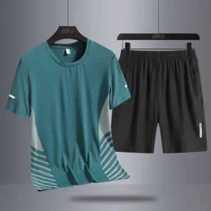 2024 oversized set men's quick drying t-shirt short sleeved sports shorts casual stretch breathable ice silk two-piece set - Image 3