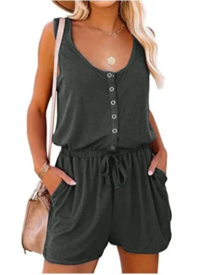 European and American women's summer cross-border new sleeveless jumpsuit waist casual loose wide leg shorts - Image 3