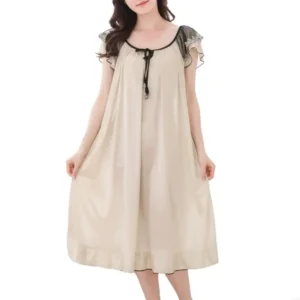 Women Ice Silk Nightgown Summer Short Sleeve Sleep Dress Round Neck Chemise Sleepwear Loose Silk Sleepshirt Loungewear - Image 2