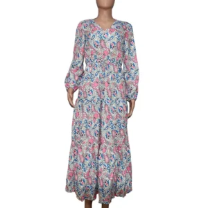 Women's Elegant Long Dress Spring New Fashion Printed V-neck Long Sleeve High Waist Elastic Waist Medium Length Bohemian Dresses - Image 5