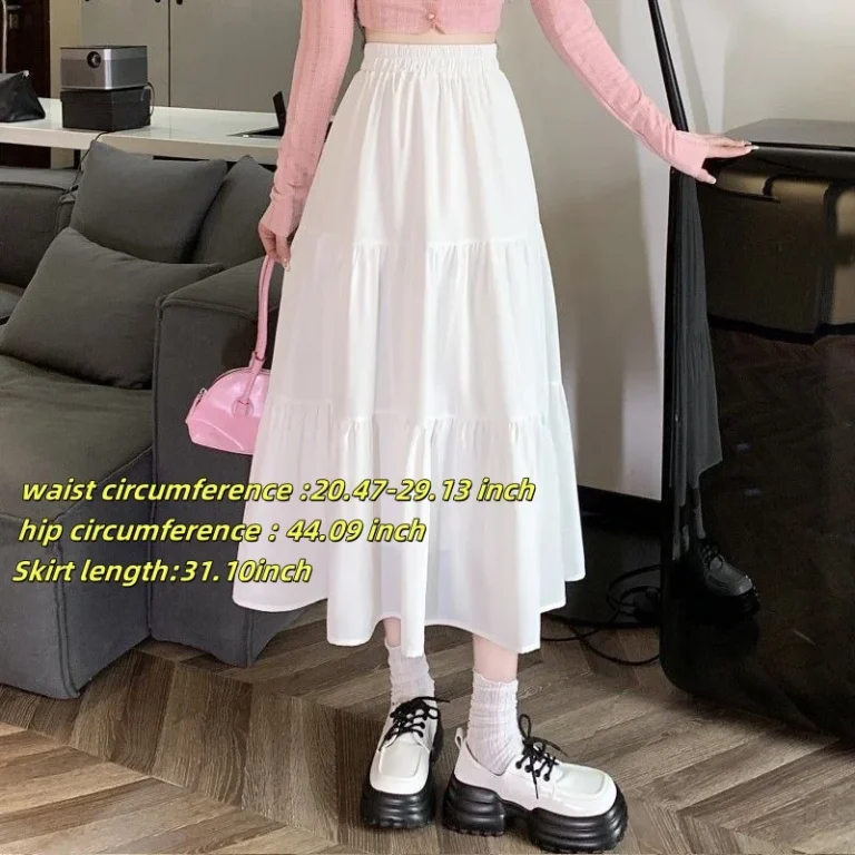 Casual Vintage Women Skirt Matching Chic Lady's White Skirt Sweet Girl's Cake Skirt Elastic Waist A-Line Mid Length Flare Skirt - Image 7