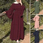 New Hot Sale Of The Season Long Casual Muslim Women's Dress with Bell Sleeves And Belt for Commuting Vacation Loose Fit Elegant