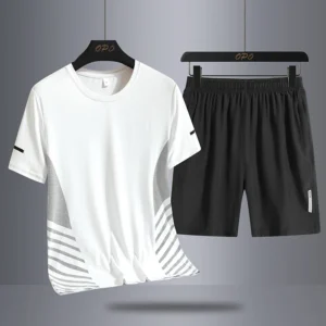 2024 oversized set men's quick drying t-shirt short sleeved sports shorts casual stretch breathable ice silk two-piece set - Image 5