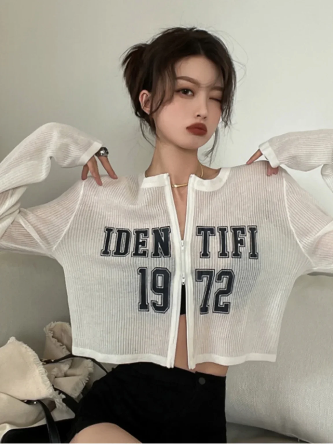 Bla Ice Silk Open Cardigan Loose ort Thin Summer Air Conditioned irt Long Sve Sun Protection Outerwear Women's Top - Image 2