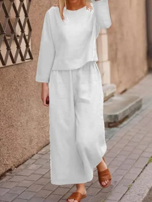 2023 Autumn Winter New Women's Wide Leg Trousers Suit Solid Color Casual Elegant 2-piece Set Cross-border Trade Dress Sets - Image 2