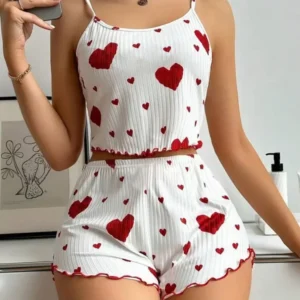 New 2025 Summer Casual Home Sexy Elegant Camis Vest Tank Top Love Print Suspender Shorts Suit for Women Female Clothing Outfits - Image 2