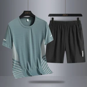2024 oversized set men's quick drying t-shirt short sleeved sports shorts casual stretch breathable ice silk two-piece set - Image 6
