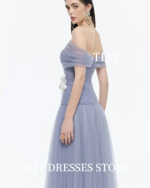 TLIT 2025 Luxury Violet Sheath A-Line Tulle Evening Dresses Strapless Off The Shoulder فستان سهرة نسائي Customized Zipper Gown - Image 2